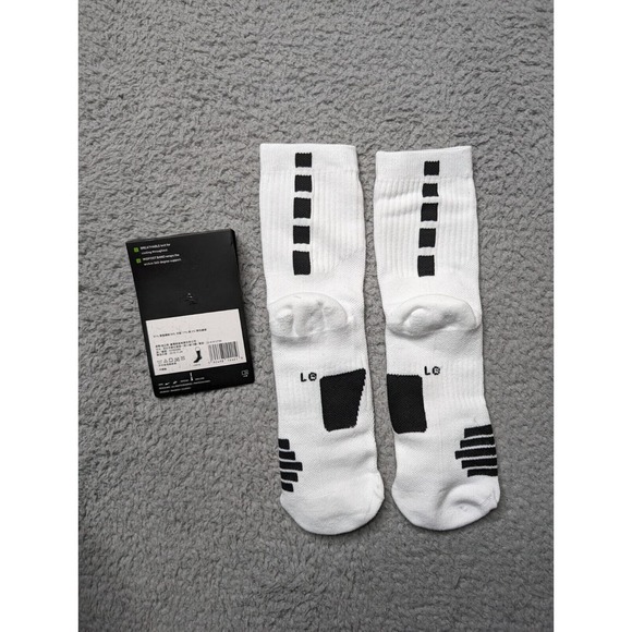 Nike Elite Crew Socks Dri-Fit Mens Large 9-11 White Black Athletic Basketball - Picture 2 of 4